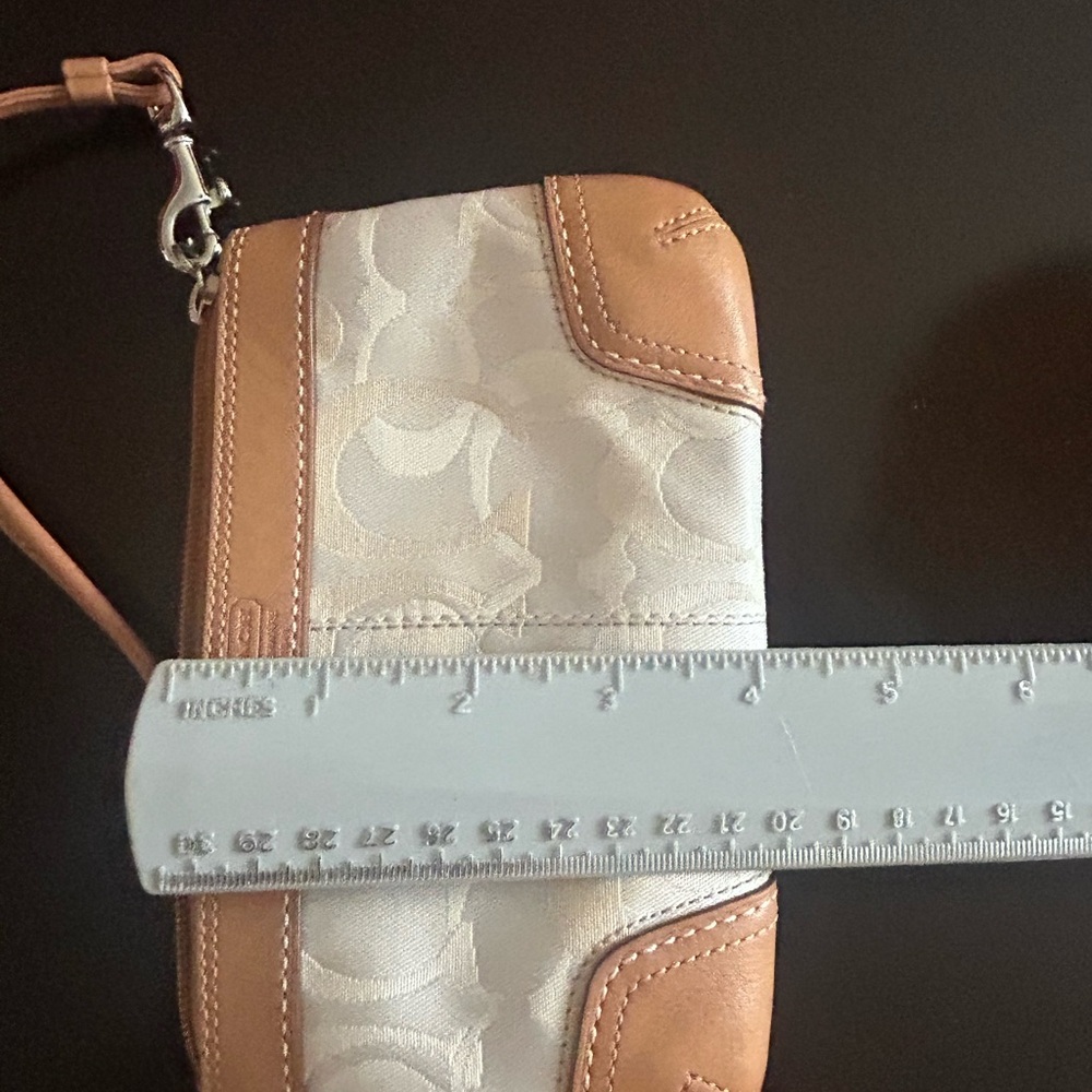 Coach tan signature canvas & brown leather wristlet wallet. Excellent condition! - Picture 7 of 8